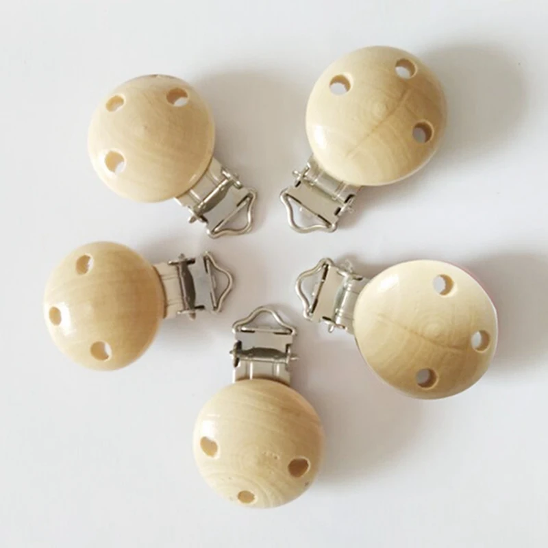 

Metal Wooden Baby Pacifier Clips Solid Color Holders Cute Infant Soother Clasps Holders Accessories