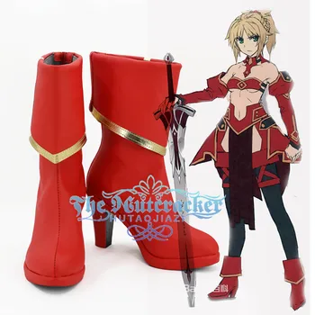 

B3262 FATE/Apocrypha Rider Mordred Cosplay Shoes Custom Made Any Size Zipper Up Girl Red Boots Halloween Carnival Christmas