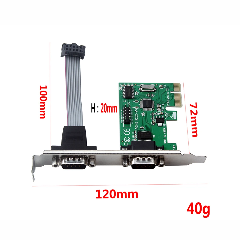 Плата расширения интерфейса PCI E RS232 с двумя последовательными портами COM адаптер