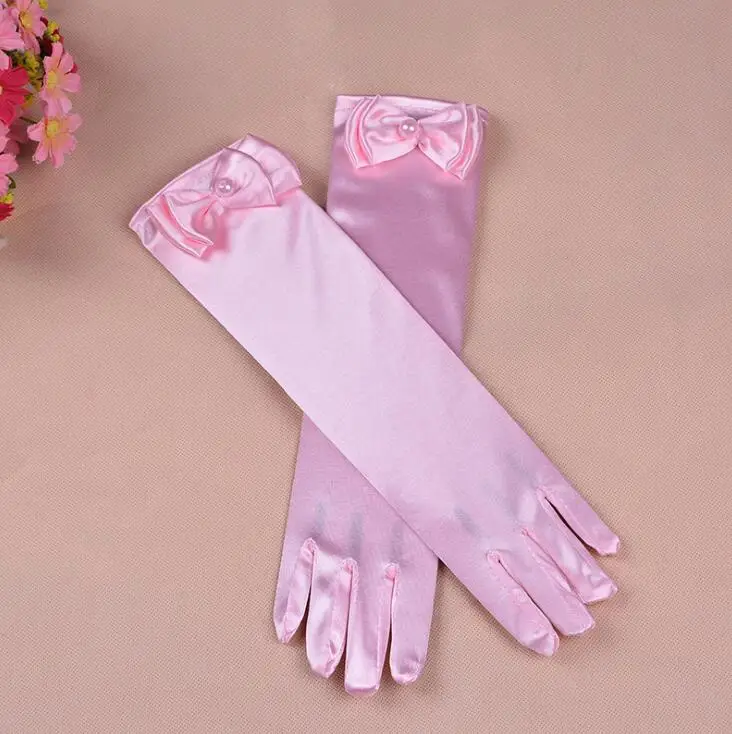 Тонкие эластичные детские профессиональные танцевальные перчатки длинные кружевные аксессуары галстук-бабочка перчатки для девочек принцесса перчатки подарок для детей G195 - Цвет: Pink