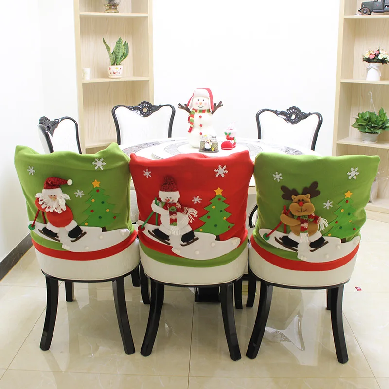 

Merry Christmas Dinner Non-woven Fabric Chair Cover Christmas Festival Dining Decorative New Year Back Chair Cover for Kitchen