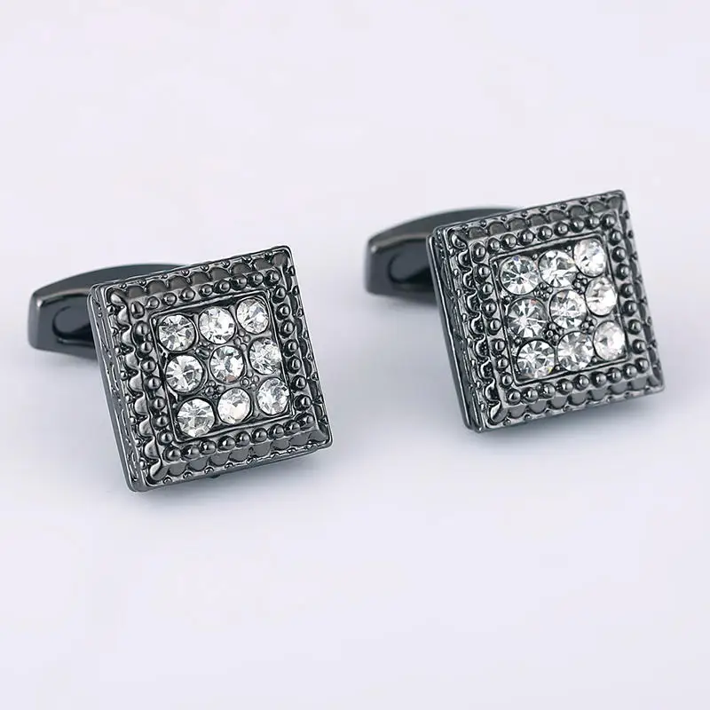 

2017 High Quality Square Gun Plated Cufflink Crystal Rhinestone Classical Wedding Cuff link