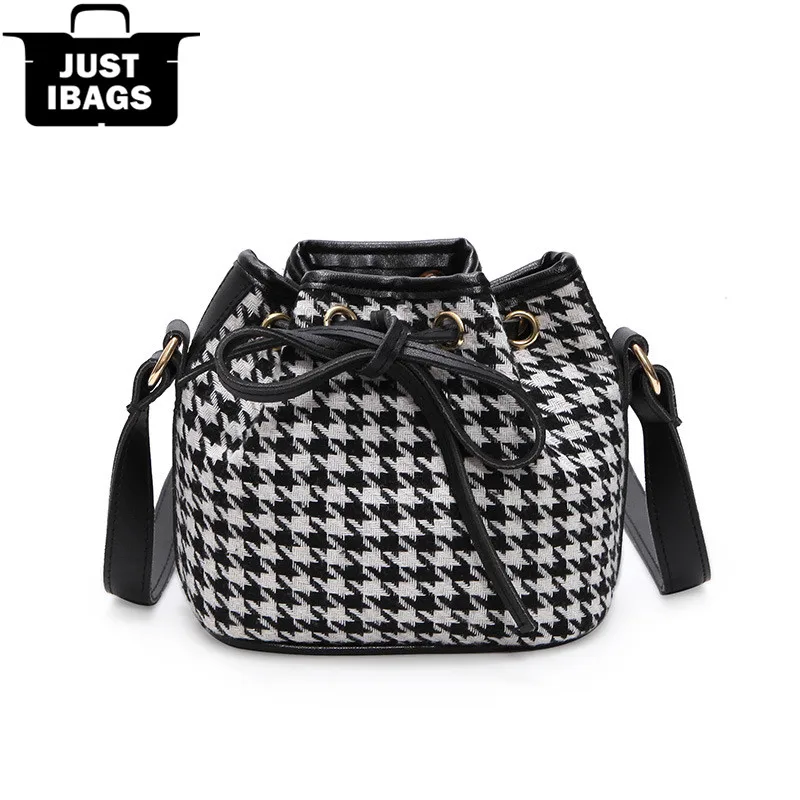 New houndstooth women bucket handbags brand quality cotton fabric