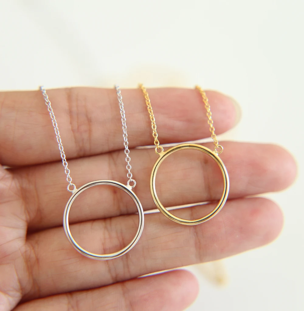100% 925 пробы Серебряное простое изящное колье с высокой полировкой|circle necklace|925 sterling