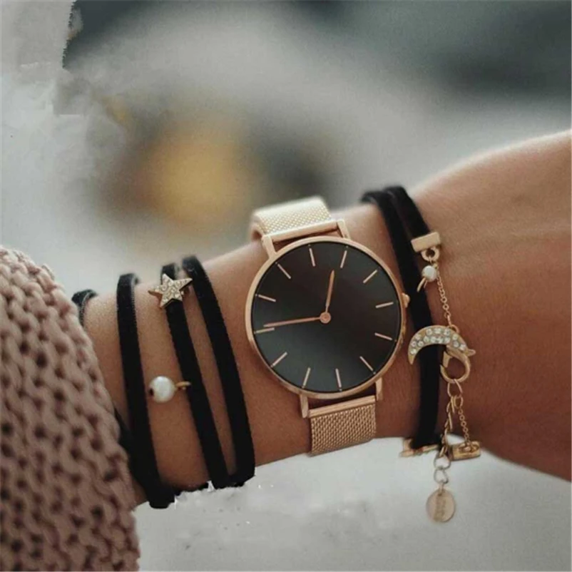 

Fashion Big Brand Women Stainless Steel Strap Quartz Wrist Watch Luxury Simple Style Designed Watches Women's Clock