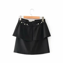 Женский, черный Za модные жемчужные мини-юбка сезон: весна–лето Для женщин-шик Слои Бисер Высокая Талия однотонные юбки faldas mujer moda