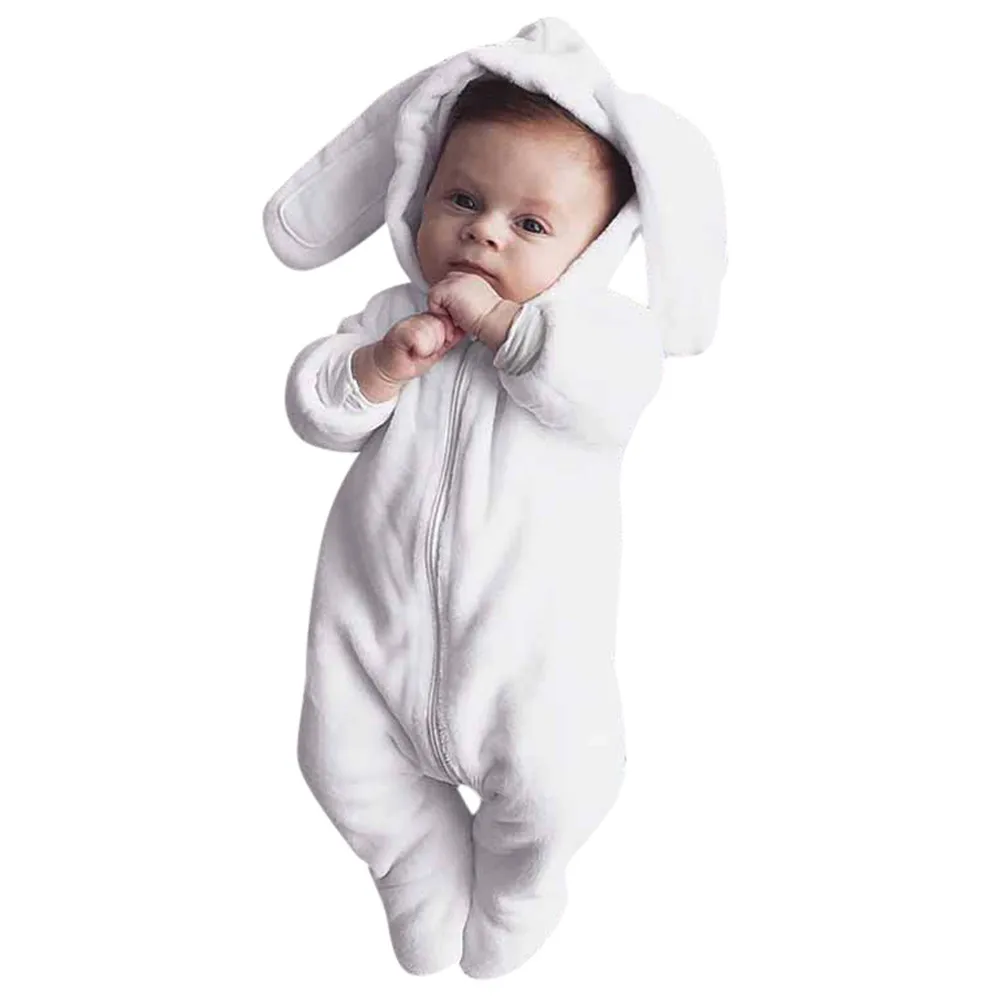 Newborn Toddler Baby Boys Girls Cartoon Bunny Ears Warm Hooded Romper Jumpsuit Casual wear Dropshipping#40