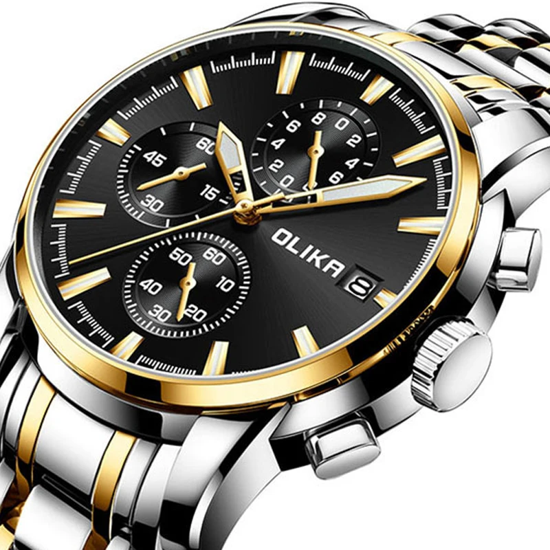 

OLIKAMen's Watches Top Brand Sport Quartz Watches Luxury Full Steel Waterproof Men Gold Wrist Watch for Male Relogio Masculino