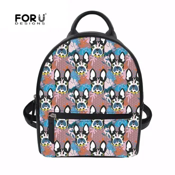 

FORUDESIGNS Fashion Leather Shoulder Bag For Teenager Girls French Bulldog Small Pu School Backpack Cute Dog Printing Daypack