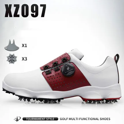 XZ097 red white Новинка года; PGM; обувь для гольфа; Мужская Водонепроницаемая дышащая противоскользящая обувь; шнурки; спортивная обувь; Шипованная обувь - Цвет: XZ097 red white