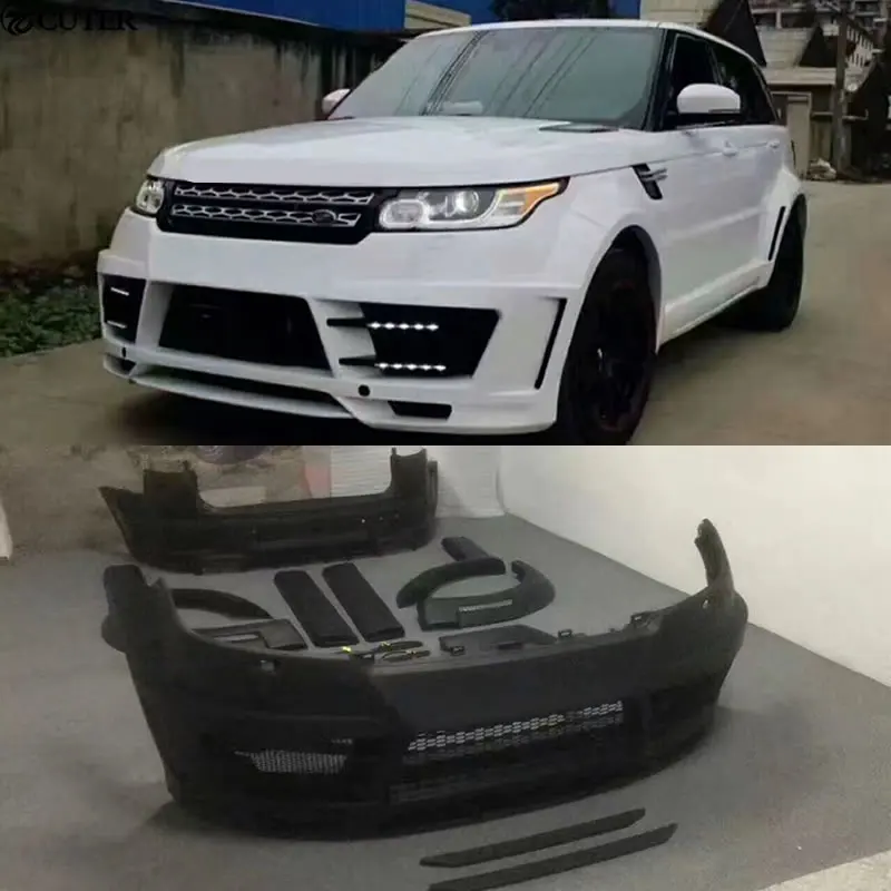 

Hot Wide Car body kit FRP Unpainted front bumper rear bumper side skirts Round eyebrows for Range Rover Sport 14-17