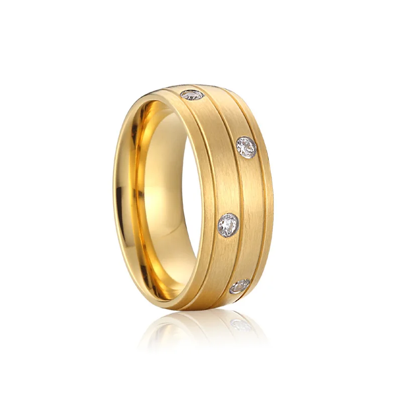 Классические Свадебные Кольца для пар, обручальные кольца для мужчин и женщин, большие 8 мм Ювелирные изделия из нержавеющей стали золотого цвета - Цвет основного камня: women  PV1822