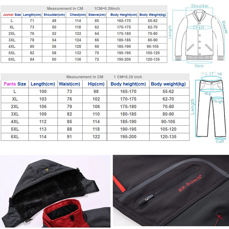 Полярный светильник для мужчин, Зимний водонепроницаемый, для рыбалки, термоштаны, для походов, Походов, Кемпинга, катания на лыжах, альпинизма, куртки, набор, 6XL костюм