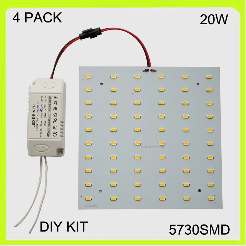 2 года гарантии 4 шт 20 Вт квадратный светодиодный панельный свет pcb светодиодный Светильник направленного света techo de светодиодный светильники 15*15 см 220 V 230 V 240 V 2100lm
