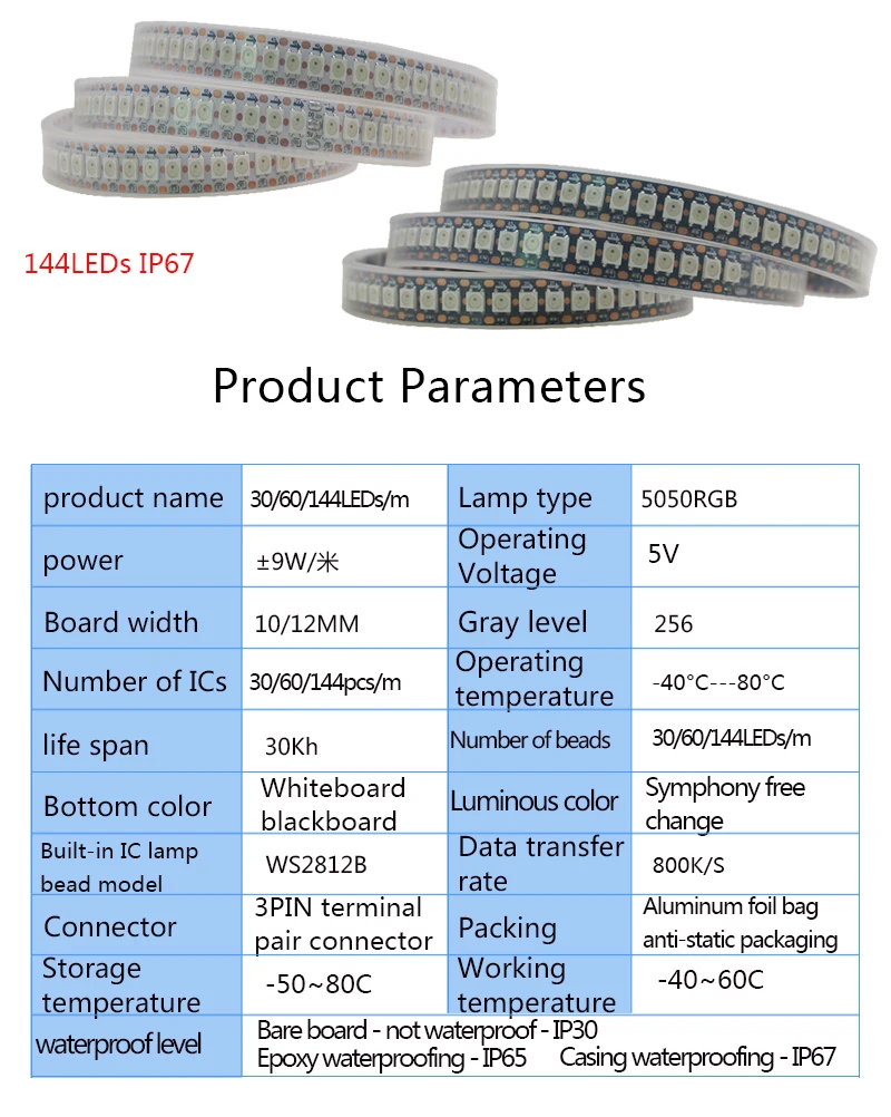 1 м/3 м/4 м/5 м WS2812B Светодиодная лента 30 60 144 Led/m 5V WS2812 Смарт RGB светодиодный светильник цвета: чёрный, белый PCB Водонепроницаемый IP30/65/67 DC5V