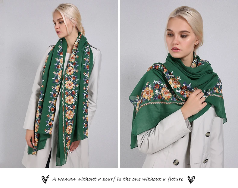 Sparsil, женские шарфы из хлопка и льна, цветы, вышитые шали, цветочный принт, Пашмина, шарф, женские шарфы, размер 180*90 см