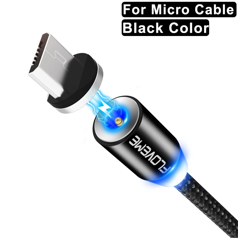 FLOVEME Магнитный зарядный кабель Micro usb type C кабель для освещения 2A Быстрая зарядка USBC/type-C провод для iPhone samsung кабель - Цвет: For Micro Black