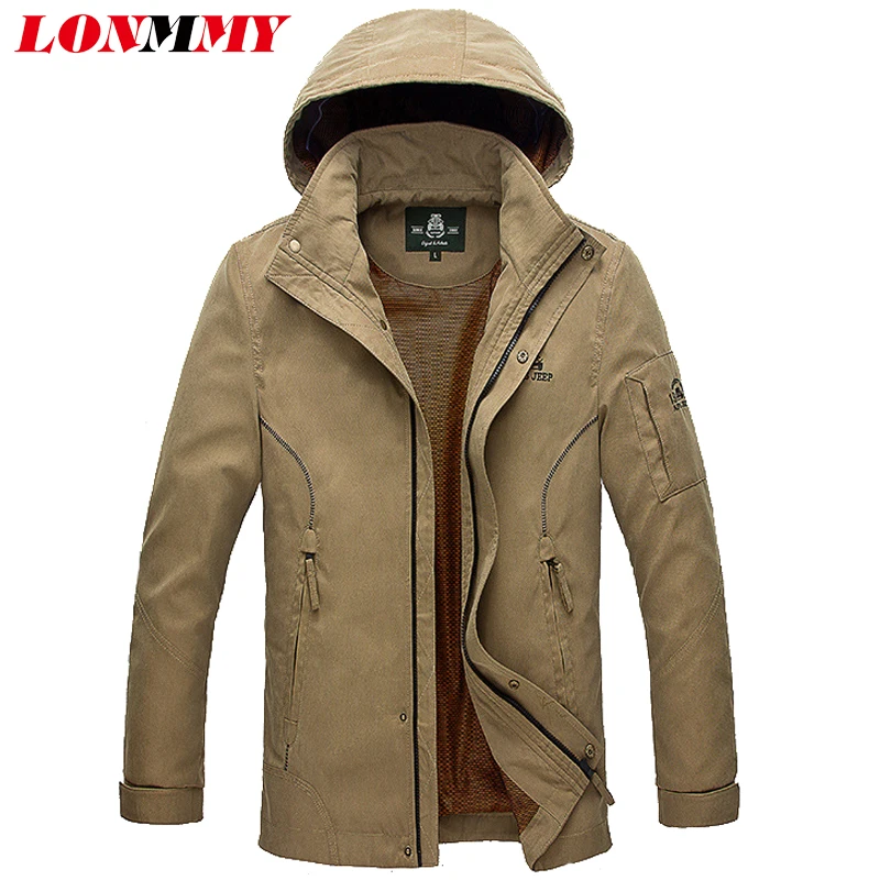 LONMMY M-3XL куртка с капюшоном мужские худи из хлопка куртка в стиле милитари Для мужчин ветровка брендовая одежда Повседневное 2019 мужские