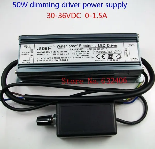 

IP67 Waterproof 50W Dimmable Constant Current LED Driver With Dimmer, AC to DC25V-36V 0-1.5A