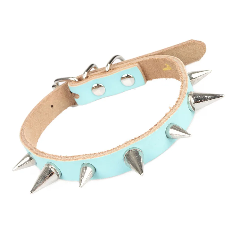 

Punk Style Spiky Rivets Cats Collars Genuine Leather Cat Collar Necklace Small Medium Pets Products Cat Accessory kat halsband