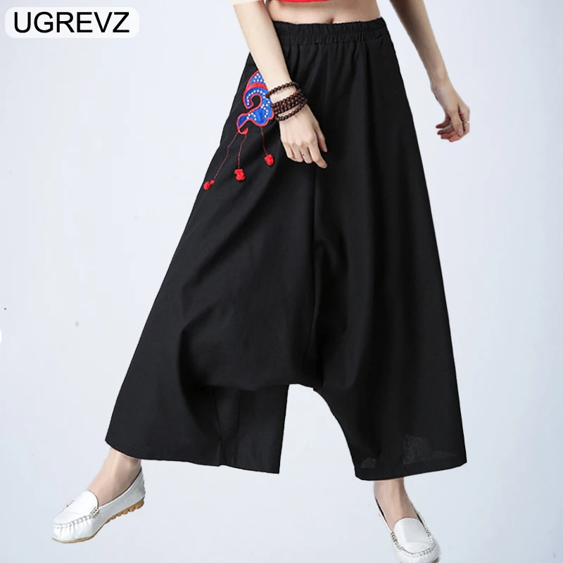 

UGREVZ 2018 Spring Women Creative Chinese Style Embroidery Big Size Harem Pant Casual Delicate Pockets Pants Female Clothing XL