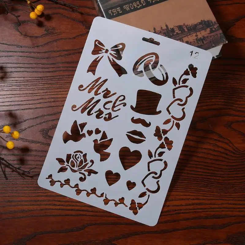 

Love Hear Bow Pattern Theme Hollow Ruler Stencil for DIY Scrapbooking Plastic Template Photo Album Drawing Painting Tool