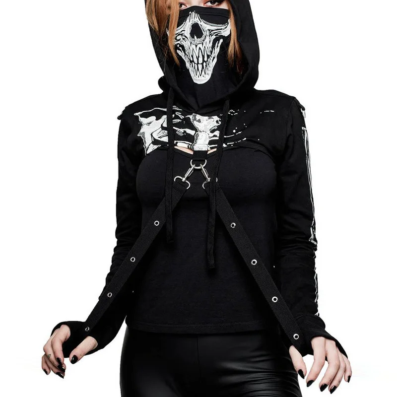 Gothic 3D skull print skeleton hoodies Baroque Drawstring Hooded Gothic Punk Darkness turtlenek hip women chain Mask streetwear Gothic 3D skull print skeleton hoodies Baroque Drawstring Hooded Gothic Punk Darkness turtlenek hip women chain Mask streetwear