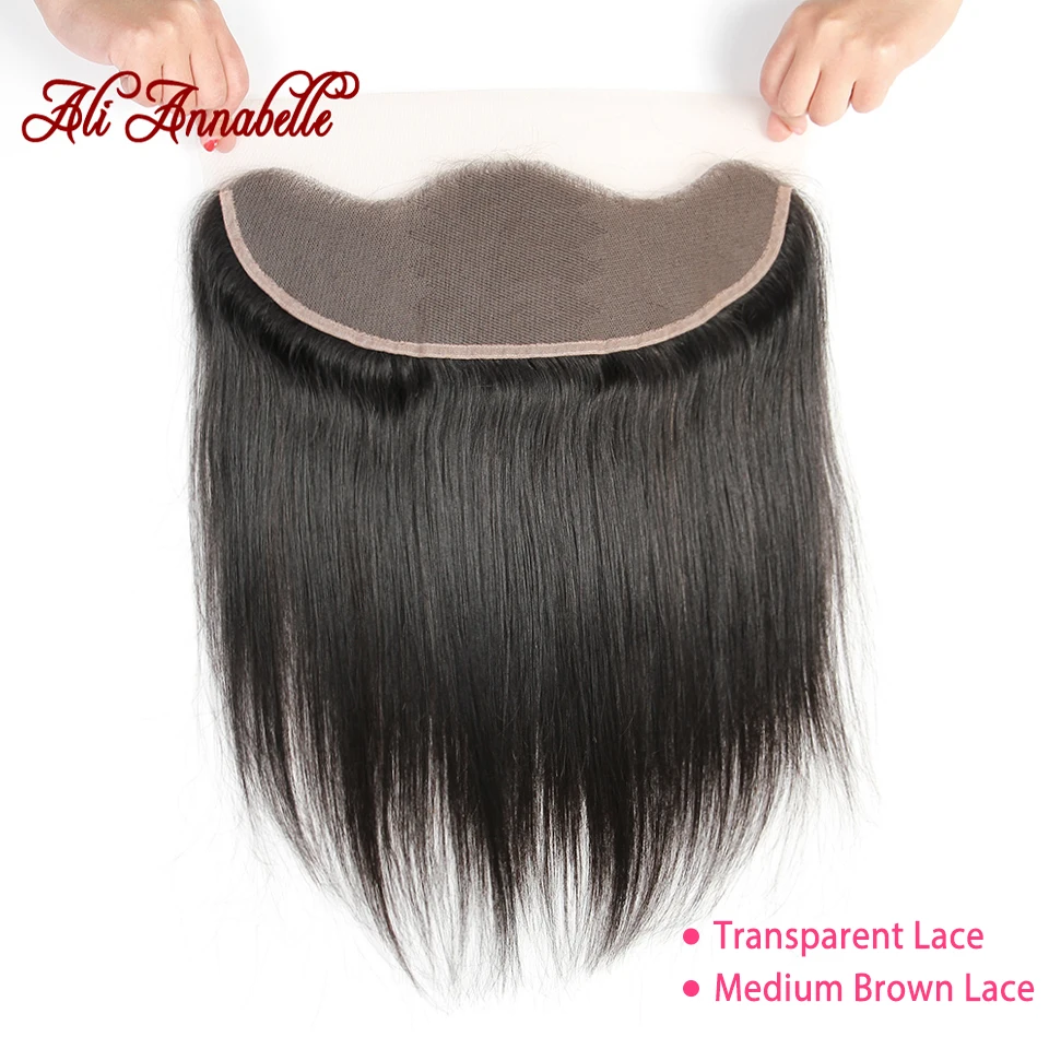 

ALI ANNABELLE Straight Lace Frontal Closure Medium Brown/Transparent Lace Frontal Brazilian Human Hair 13x4 Ear To Ear Frontal