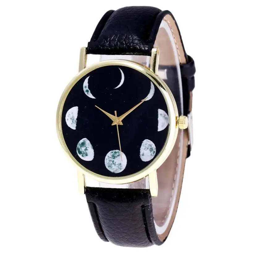 Лидер продаж, часы Saat с рисунком Луны, женские брендовые модные часы, женские часы, кожаные женские аналоговые Роскошные наручные часы # D