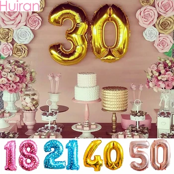 

HUIRAN 32inch Birthday Figure Number Balloons Happy Birthday Party Decorations Adult 18th 21st 40th 50th Birthday Baloons Balons