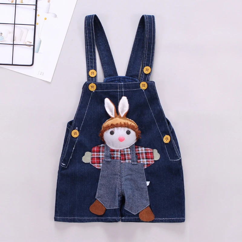 

DIIMUU Summer Toddler Clothing Baby Boys Girls Shorts Denim Pants Overalls Children Clothing Cartoon Ribbits Suspender Pant