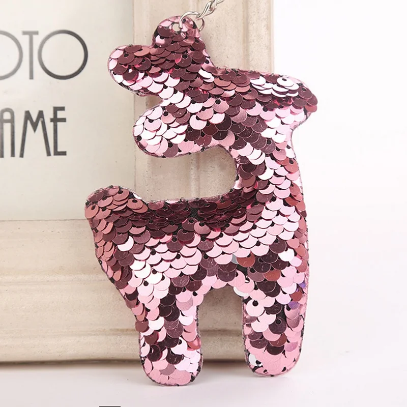 

Cute Christmas Deer Keychain Cute Bright Star Glitter Pompom Sequins Key Chain Gifts for Women Car Bag Accessories Key Ring