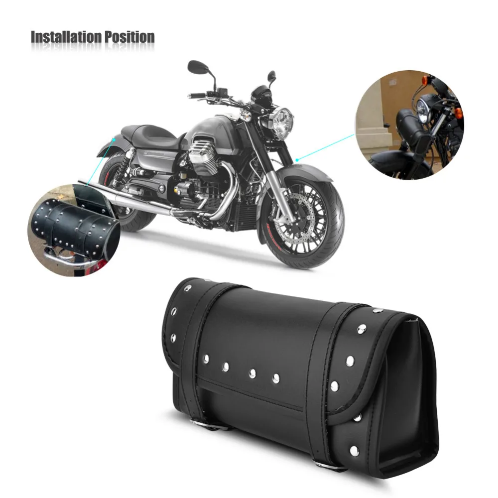 Motorcycle Bag Black PU Leather Motorcycle Motorbike Front Rear Fork