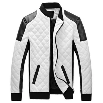 

Winter Man Leather Jacket Brand Clothing Fashion Black White Slim Men Hot Motorcycle Stand Collar