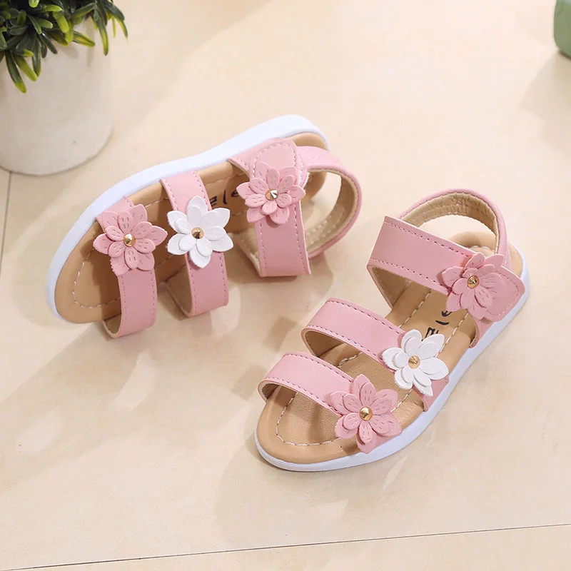 2019 летняя стильная детская обувь, сандалии для девочек, красивая обувь с цветами, детские сандалии принцессы на плоской подошве, римская