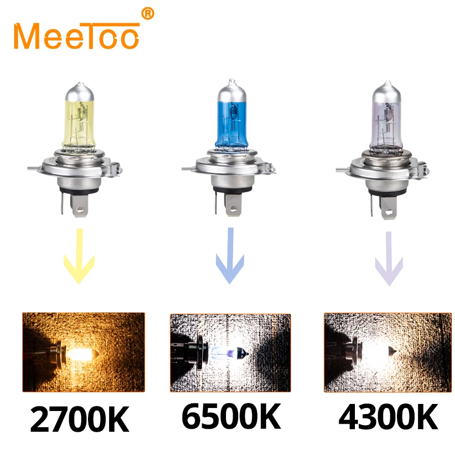 1 шт. галогеновые лампы MeeToo H7 H4 для автомобильных фар h4 h7 55 Вт 100 12 В 2700K 4300K 6500K