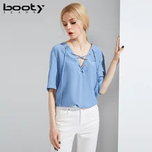 Детские джинсы новых европейских и американских Для женщин роман повязку v-образным вырезом шифон свободные футболки Для женщин Футболки короткий рукав