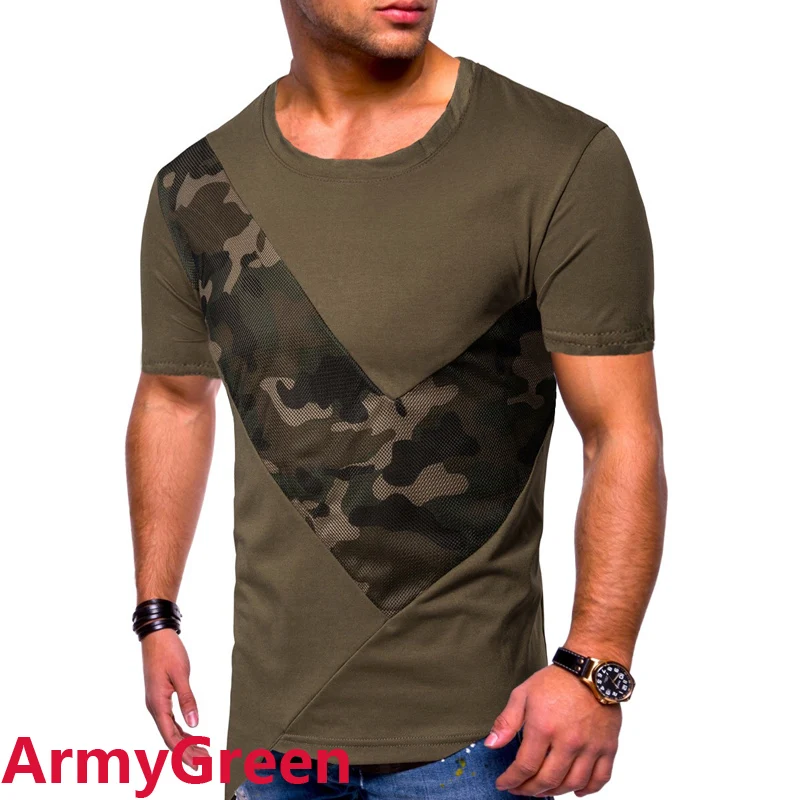 

Short-sleeved men's summer personality camouflage stitching cotton pullover short-sleeved large size S-XXXL round neck T-shirt