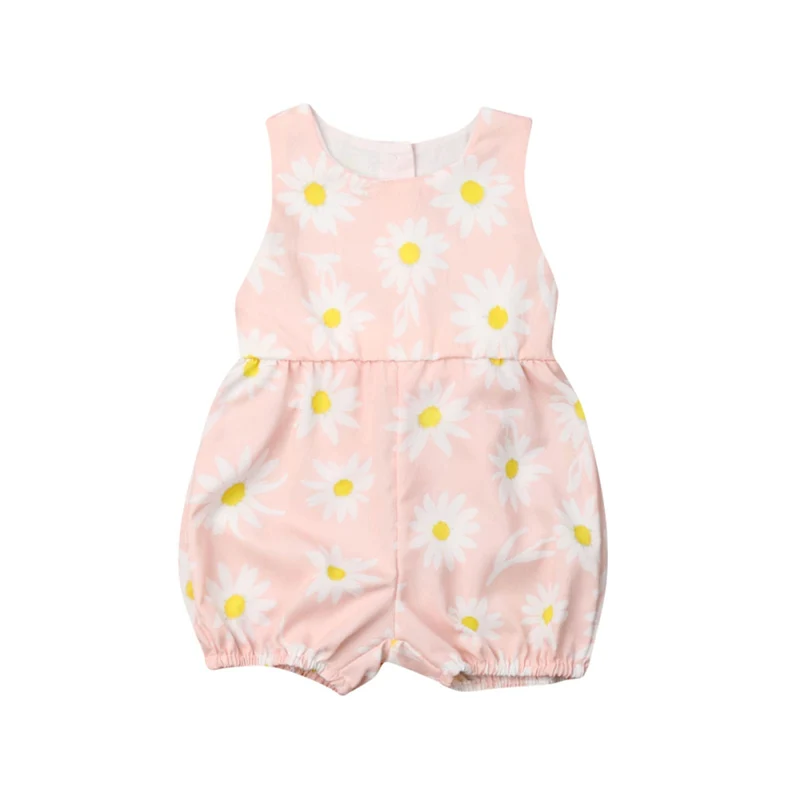 

2019 Brand Summer Newborn Baby Girls Clothes Pink Sunflower Romper Sleeveless Back Button Jumpsuit Outfits 0-3T