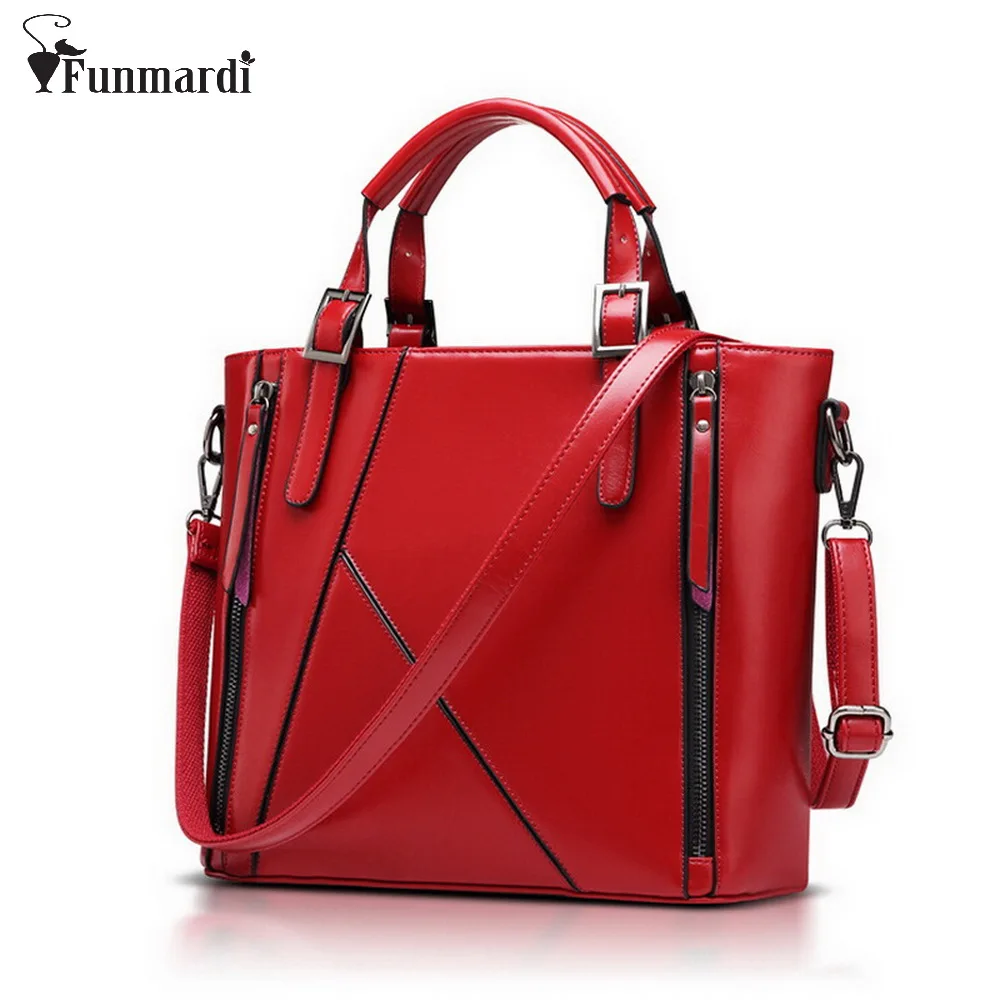 FUNMARDI New2018 Luxury Patchwork Waxy Leather Bag Large Capacity Women Handbag Fashion Shoulder Bag Patent Leather Bag WLHB949