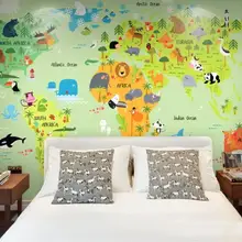 Карта мира с животными Обои фреска печатные Papiers Peint 3d пользовательские фото фрески обои для детской комнаты домашний декор