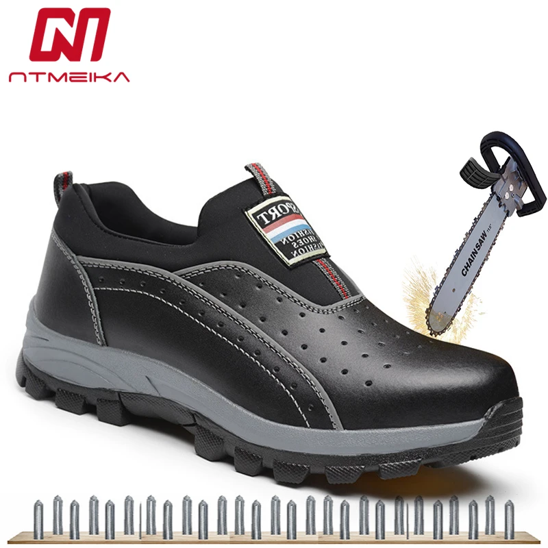 

Genuine Leather Safety Shoes Men Steel Toe Safety Work Boots Men Breathable Casual Work Shoes For Men Big Size 36-45 MB-174