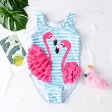 Funfeliz/купальный костюм для маленьких девочек с объемным изображением фламинго цельный купальный костюм для девочек, детский купальный костюм детская одежда для купания, От 1 до 8 лет