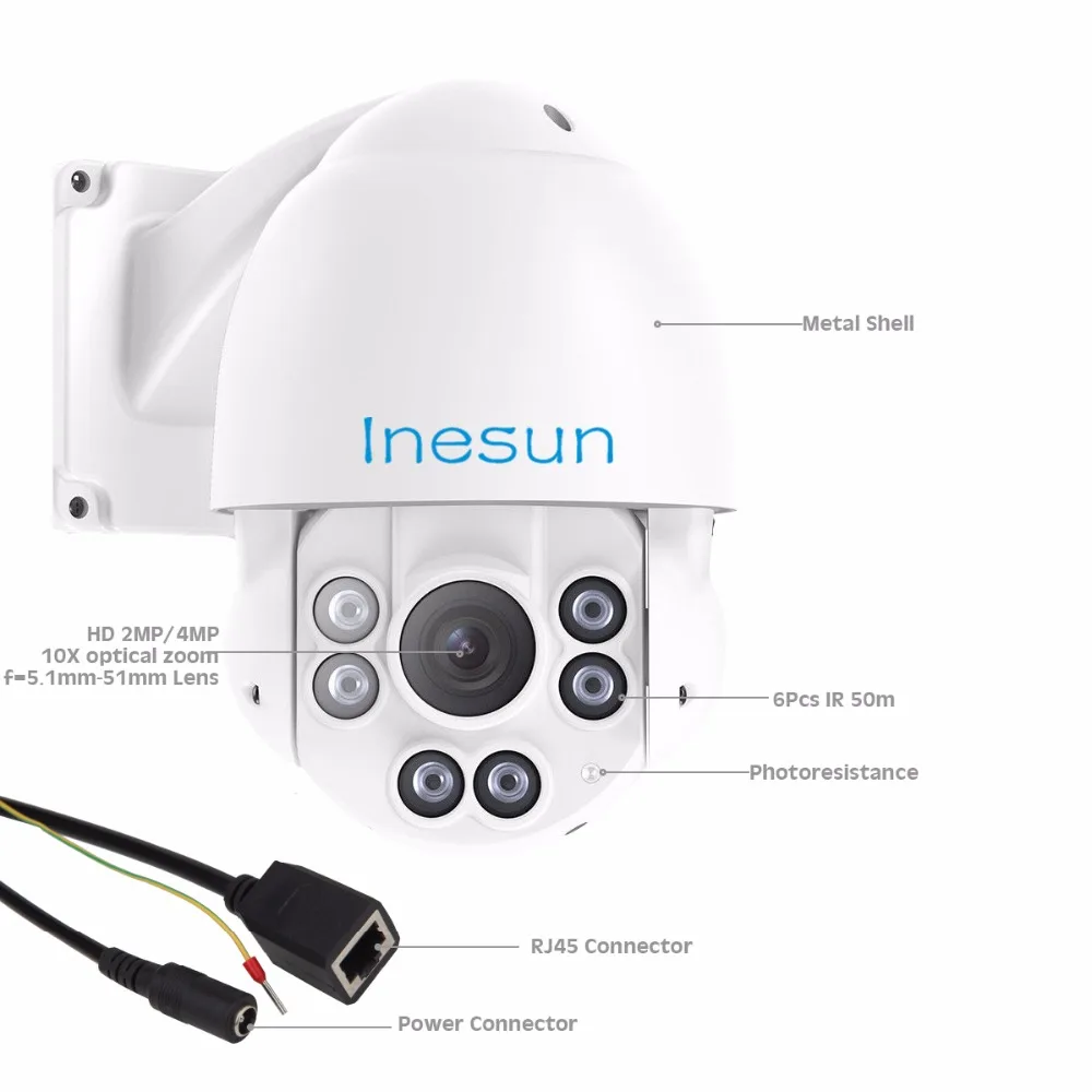 Inesun PTZ IP камера безопасности 2MP 1080P панорамирование/наклон 10X оптический зум