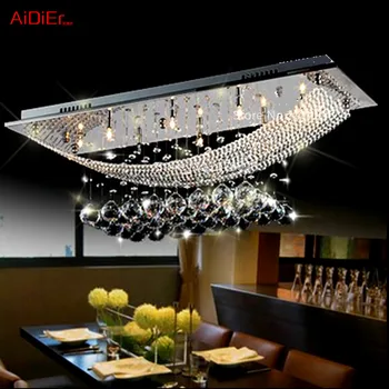 

Simple modern K9 crystal lamp stainless steel rectangular dining restaurant chandelier hanging LED energy saving