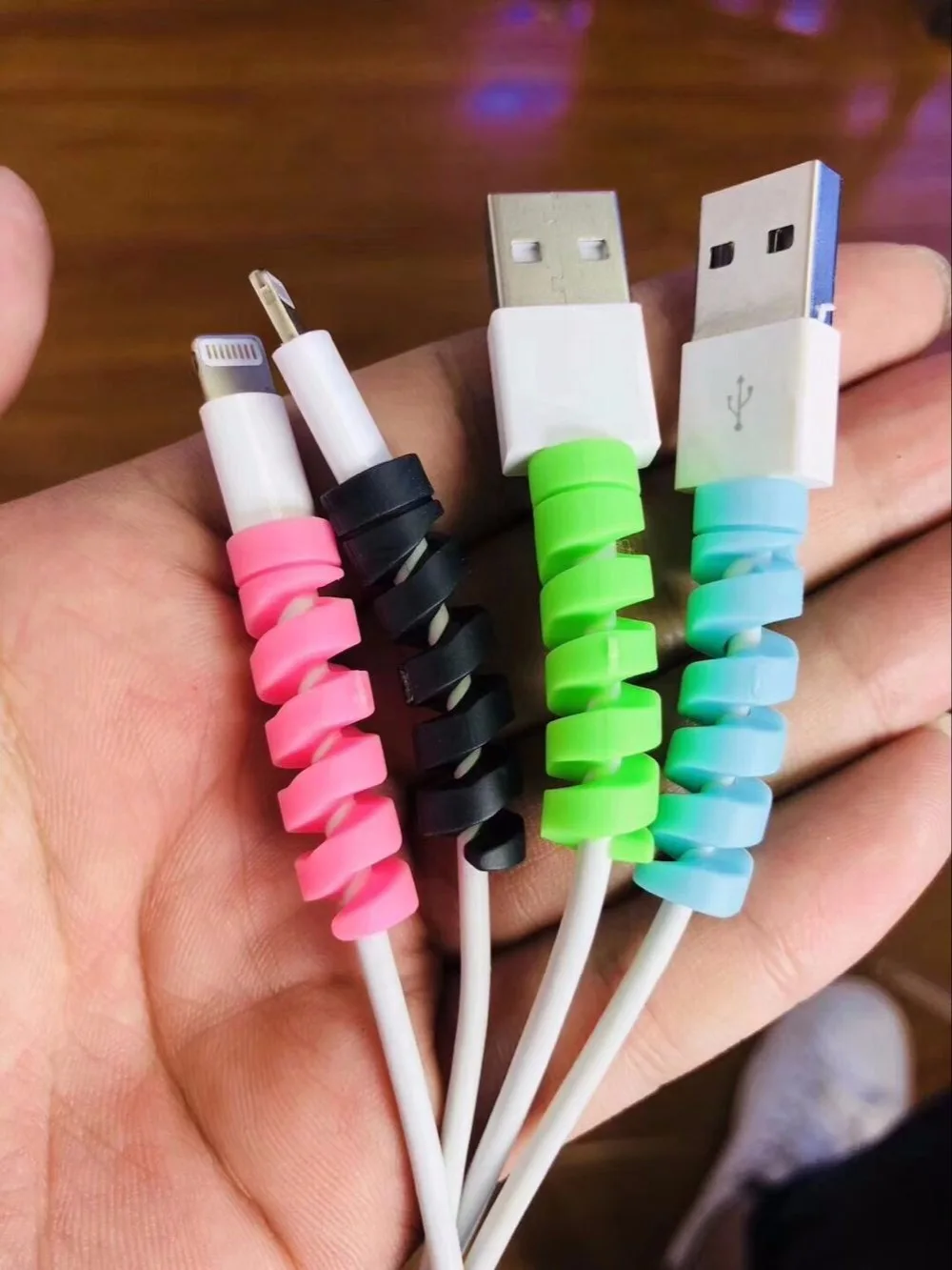 1 комплект сплошной цвет ТПУ Спираль USB зарядное устройство протектор сердцевины кабеля обмотка кабеля для зарядки Кабели Организатор анти-поломки