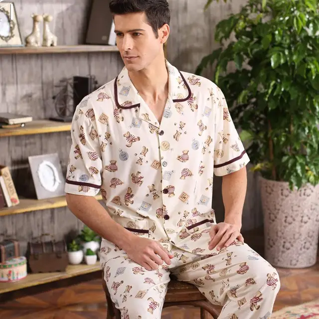 Gadpat 2016 High end Men's Pajamas Summer Cotton Couple Pajamas Male