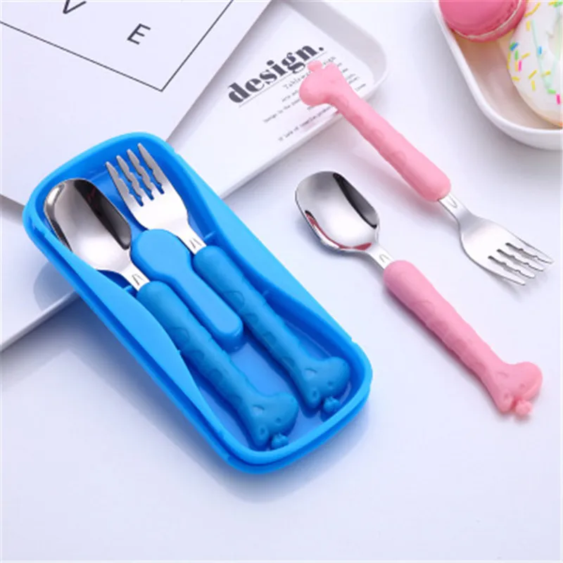 

Toddlers Food Learning Feeding Spoon Fork Sets Baby Stainless Steel Tableware Set Kids Solid Color PP Material Dinnerware Steel
