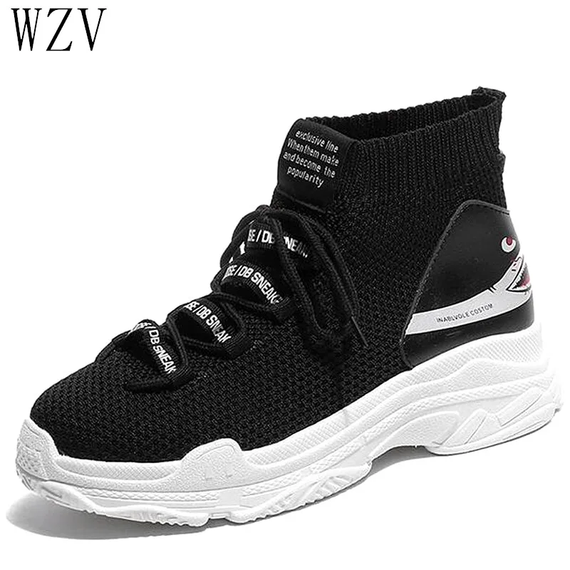 

2019 New Sneakers Knit Vamp Breathable Shoes High Top Women Sneakers 5 CM Thick Sole Sock Shoes Sneakers Sapato Feminino E731