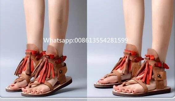 

Big Size Fashion Women Beach Colorful Leather Fringe Flats Casual Summer Beatify Shoes Women Flip Flops Buckle Strap Lady Sandal